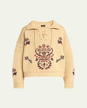 Etro Lace-Up Wool-Cashmere Sweater - Natural