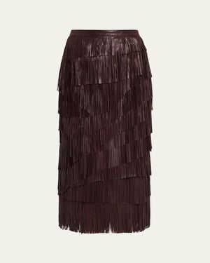 Ulla Johnson Therese Fringe Leather Midi Skirt - Purple