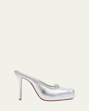 Christian Louboutin 100Mm Cassia Metallic Leather Ballerina Mule Pumps - White
