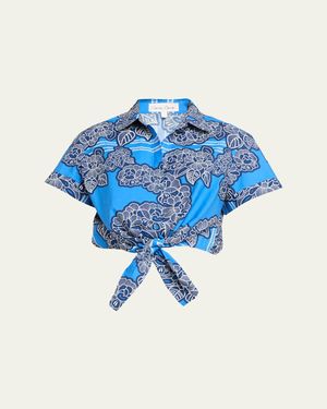 Cara Cara Asbury Tie-Front Cotton Button-Front Top - Blue