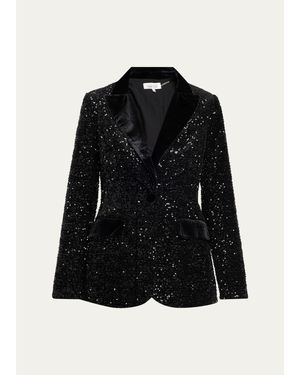 Teri Jon Satin-Trim Sequin Blazer - Black