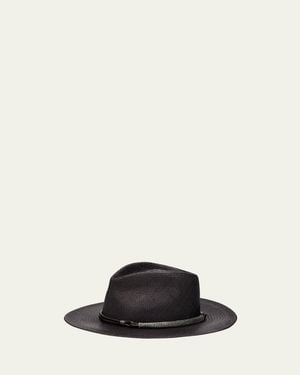 Brunello Cucinelli Straw Fedora With Precious Leather Band - Black