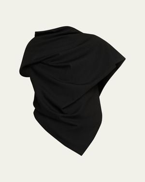 Issey Miyake Uni-Form Draped Asymmetric Wool Top - Black