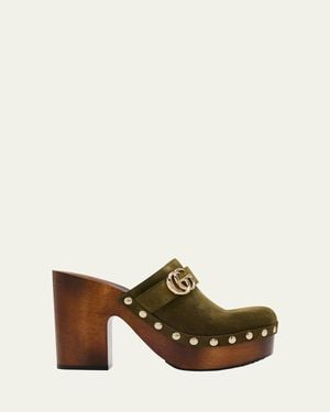 Gucci Marmont Gg Suede Platform Clogs - Natural