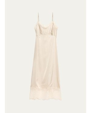 Simone Rocha Lace Trim Satin Midi Slip Dress - White
