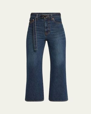 Sacai Belted Bootcut Denim Capri Pants - Blue