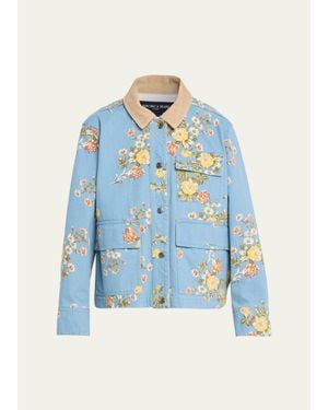 Veronica Beard Leighton Floral Denim Barn Jacket - Blue
