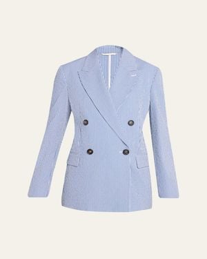 Brunello Cucinelli Seersucker Double-Breasted Jacket - Blue