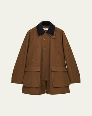 Loewe Canvas Corduroy Collar Trapeze Chore Jacket - Brown