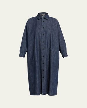 Eskandar Angle To Front Side Seam Shirt Dress With Collar - Blue