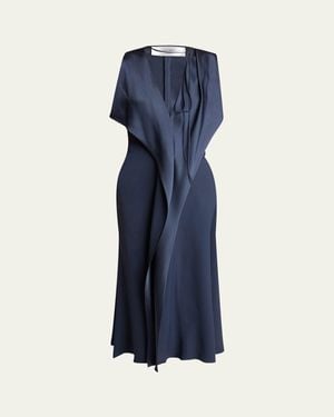 Victoria Beckham Draped V-Neck Asymmetric Dress - Blue