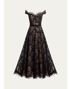 Alice + Olivia Viviana Off-The-Shoulder Lace Gown - Black
