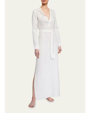 Pour Les Femmes Long Linen Lounge Shirt Dress - White