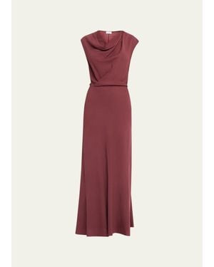 Brunello Cucinelli Fluid Wool Twill Cowl-Neck Dress - Purple