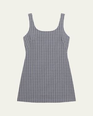 Theory Plaid Scoop-Neck Mini Dress - Gray