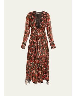 Ramy Brook Tatia Plunging Long-Sleeve Midi Dress - Brown