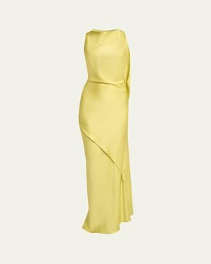 Victoria Beckham Sleeveless Draped Satin Gown - Yellow