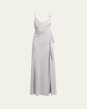 Versace Draped Satin Viscose Gown - White