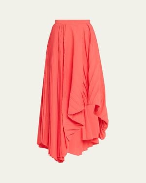 McQueen Pleated Asymmetric Draped Midi Skirt - Red