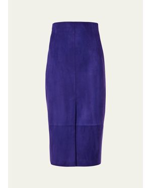 Akris Suede Front Slit Pencil Skirt - Blue