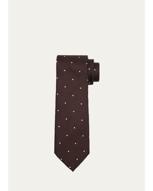Tom Ford Polka Dot Herringbone Silk Tie - Brown