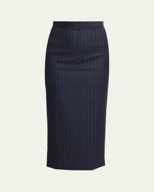 Givenchy Pinstripe Wool Pencil Midi Skirt - Blue