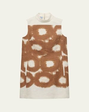 Prada Circle-Print Canvas Sleeveless Mini Dress - Natural