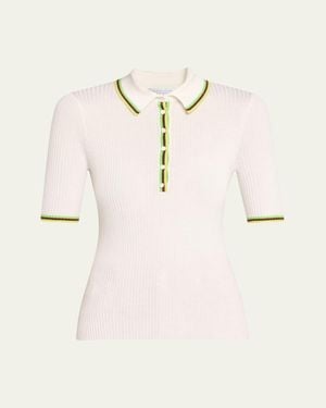 Gabriela Hearst Perro Rib Short-Sleeve Polo Shirt - Natural