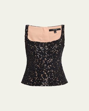 Toccin Bibi Sculpted Sequined Lace Top - Black