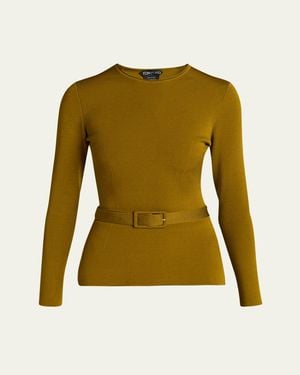 Tom Ford Belted Long-Sleeve Knit Top - Green