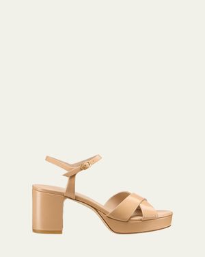Stuart Weitzman Dayna Patent Crisscross Platform Sandals - Natural
