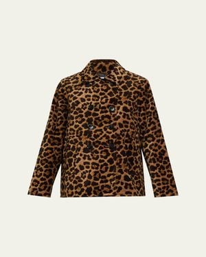 Jane Post Double Breasted Velvet Pea Coat - Brown