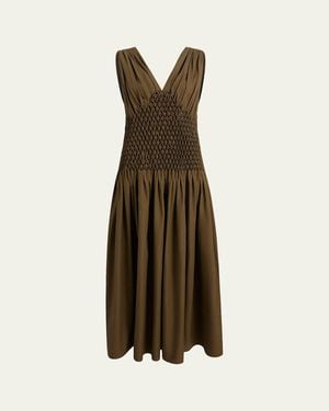 KHAITE Nola Sleeveless Diamond Pleat Cotton Ankle Dress - Natural