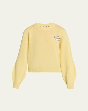 Marni Logo Patch Cashmere Crewneck Sweater - Yellow