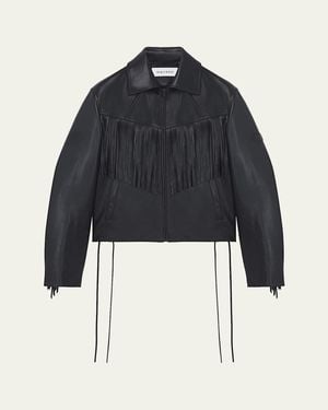 McQueen Western Fringe-Trim Leather Jacket - Blue