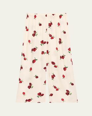 KHAITE Mindy Floral Wide-Leg Crop Pull-On Pants - Pink