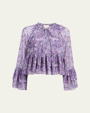 Cinq À Sept Daiya Ruffled Hydrangea Top - Purple
