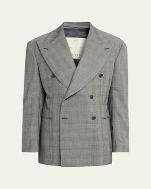 Giuliva Heritage Stefano Glen Plaid Wool Double-Breasted Blazer - Gray