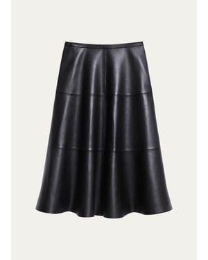 Theory Leather Midi Circle Skirt - Black
