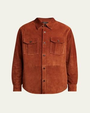 Brioni Suede Double-Pocket Overshirt - Brown