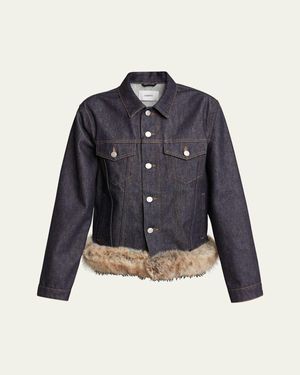 Coperni Faux Fur Hem Denim Jacket - Blue