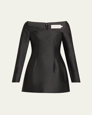 Courtney Zheng Wide-Neck Long-Sleeve Mini Dress - Black