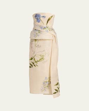 Monique Lhuillier Iris Gazar Silk Strapless Peplum Drape Ankle Gown - Natural