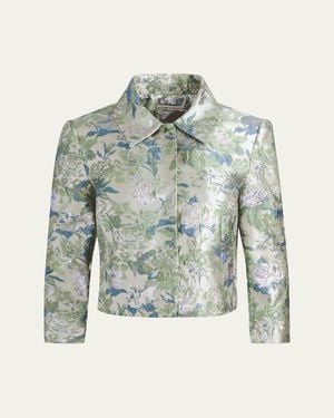 Alice + Olivia Weston Metallic Jacquard Cropped Jacket - Blue