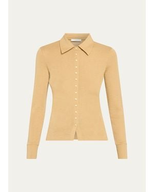 Vince Multi-Button Collared Cardigan Top - Natural
