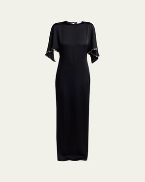 Stella McCartney Embellished Flutter-Sleeve Satin Column Gown - Blue