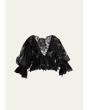Chloé Scallop Floral Lace Top - Black
