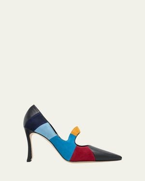 Manolo Blahnik 105Mm Difusa Colorblock Mixed Leather Pumps - Blue