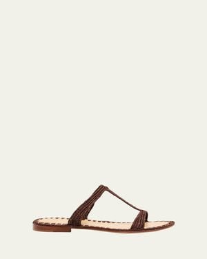 Carrie Forbes Tume Raffia T-Strap Slide Sandals - Natural