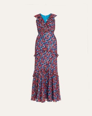 Saloni Rita Floral Ruffled Maxi Dress - Purple